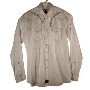 Rock 47 Wrangler pearl snap shirt mens LT L Large TALL white embroidered cowboy